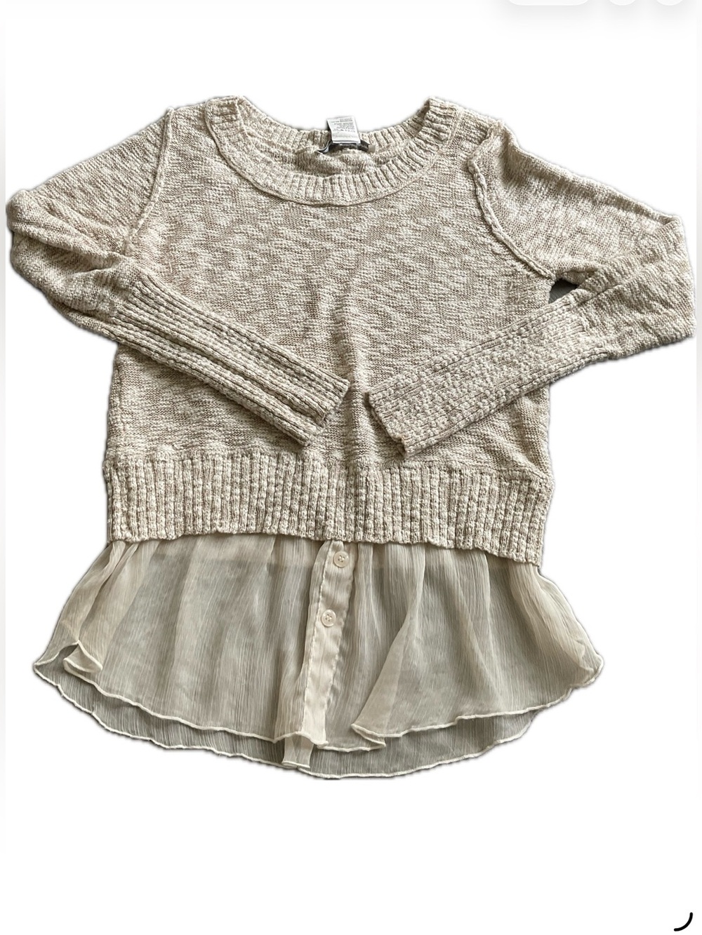 American Eagle Outfitters Classic Layered Mixed -media Oatmeal/ Cream Sweater.